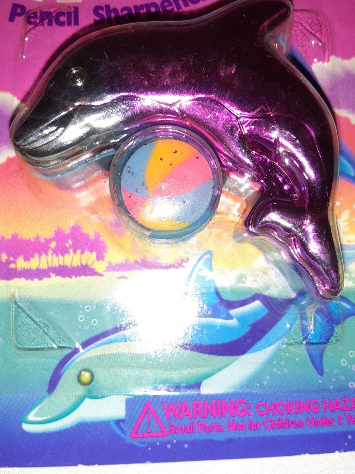 Lisa Frank Vintage Dolphin METALLIC pencil SHARPENER And eraser