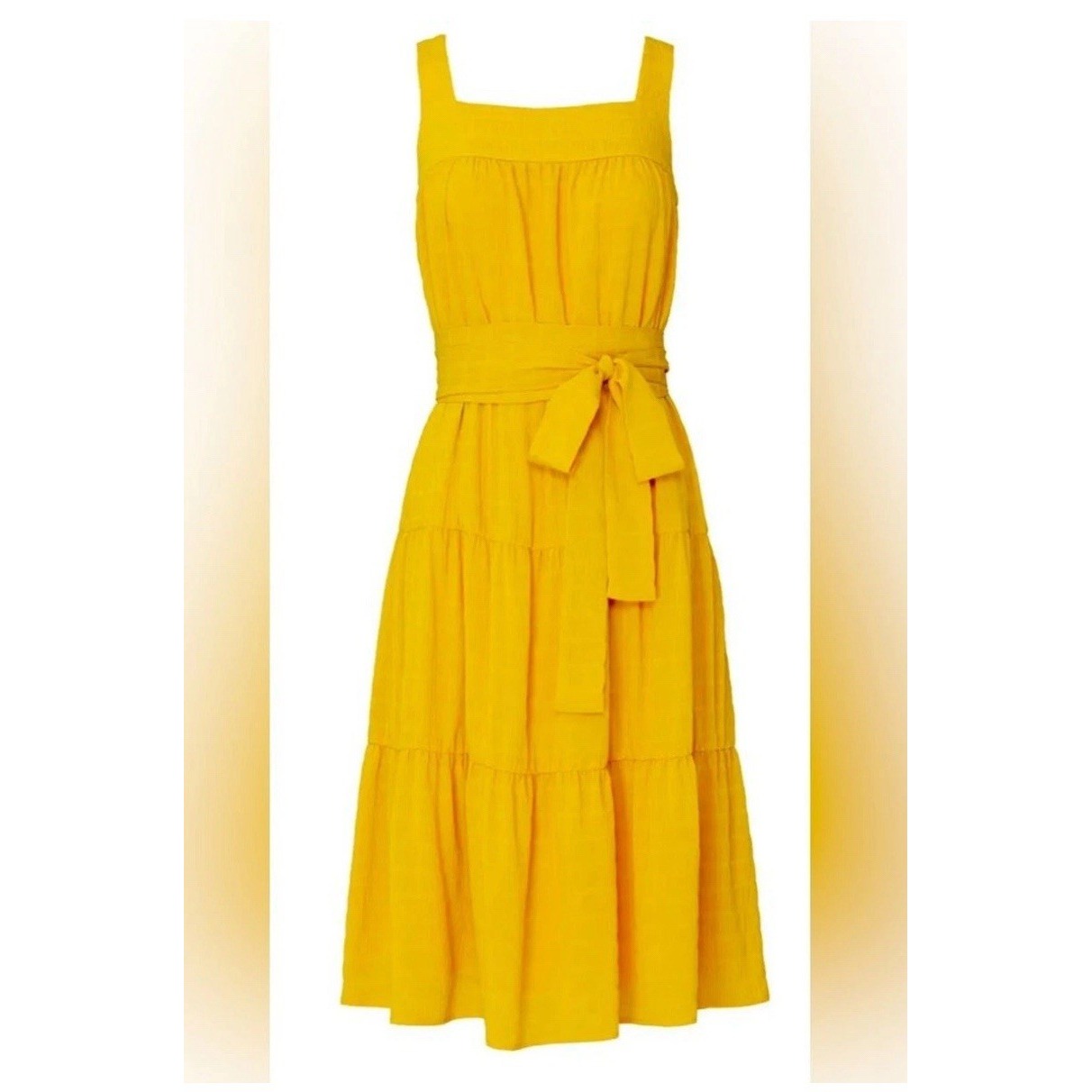 300 Slate&Willow Anthropologie Mustard Yellow Tier Midi Twirl Dress Sz 6 Lined