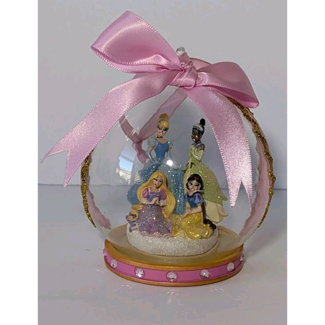 DISNEY PARKS PRINCESS PINK GLASS GLOBE ORNAMENT CINDERELLA TIANA RAPUNZEL SNOW