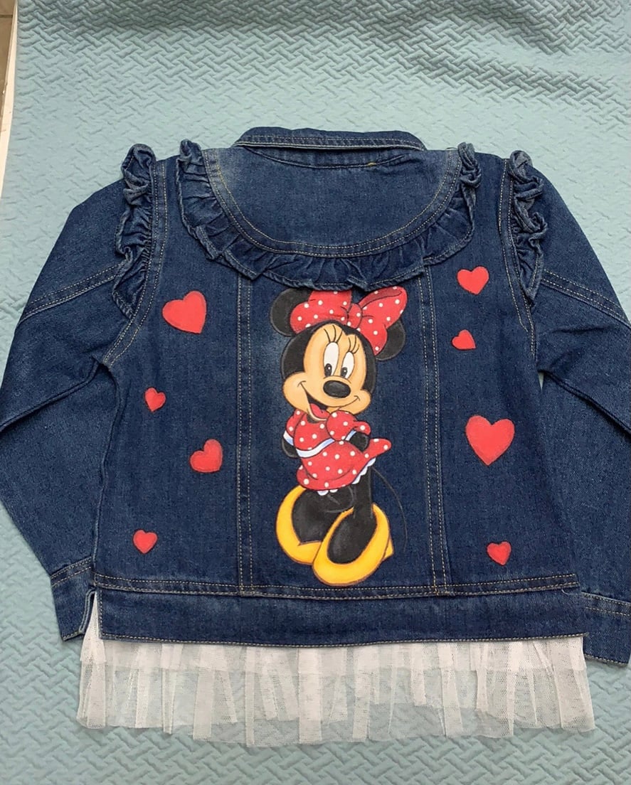 Disney Minnie Mouse jean jacket with ruffle girls size 120 6/7 New