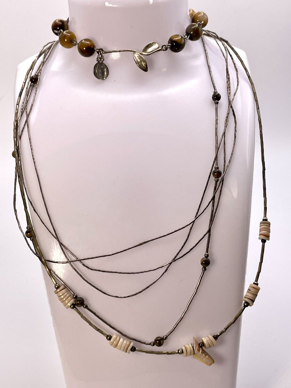 Jim Martin Navajo Tigers Eye Sterling Bracelet & Liquid 925 Silver Necklaces 3