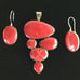Red Sponge Coral Pendant and Earrings in Sterling Silver 925