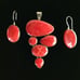 Red Sponge Coral Pendant and Earrings in Sterling Silver 925