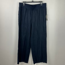 Soft Surroundings Womens Large Navy Blue Wide Leg Aliso Point Linen Pants NWT