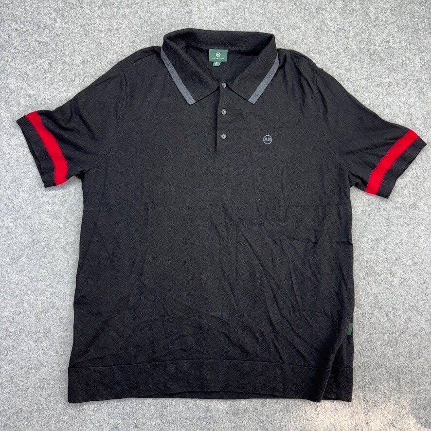 AG Green Label Wool Polo Shirt Black Red Stripe Men's XXL Short Sleeve Casual