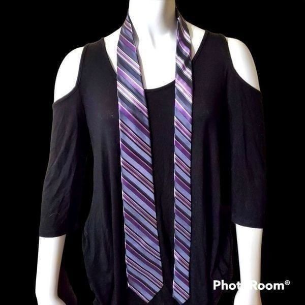 DKNY Gray, Purple, & White Striped Silk Tie
