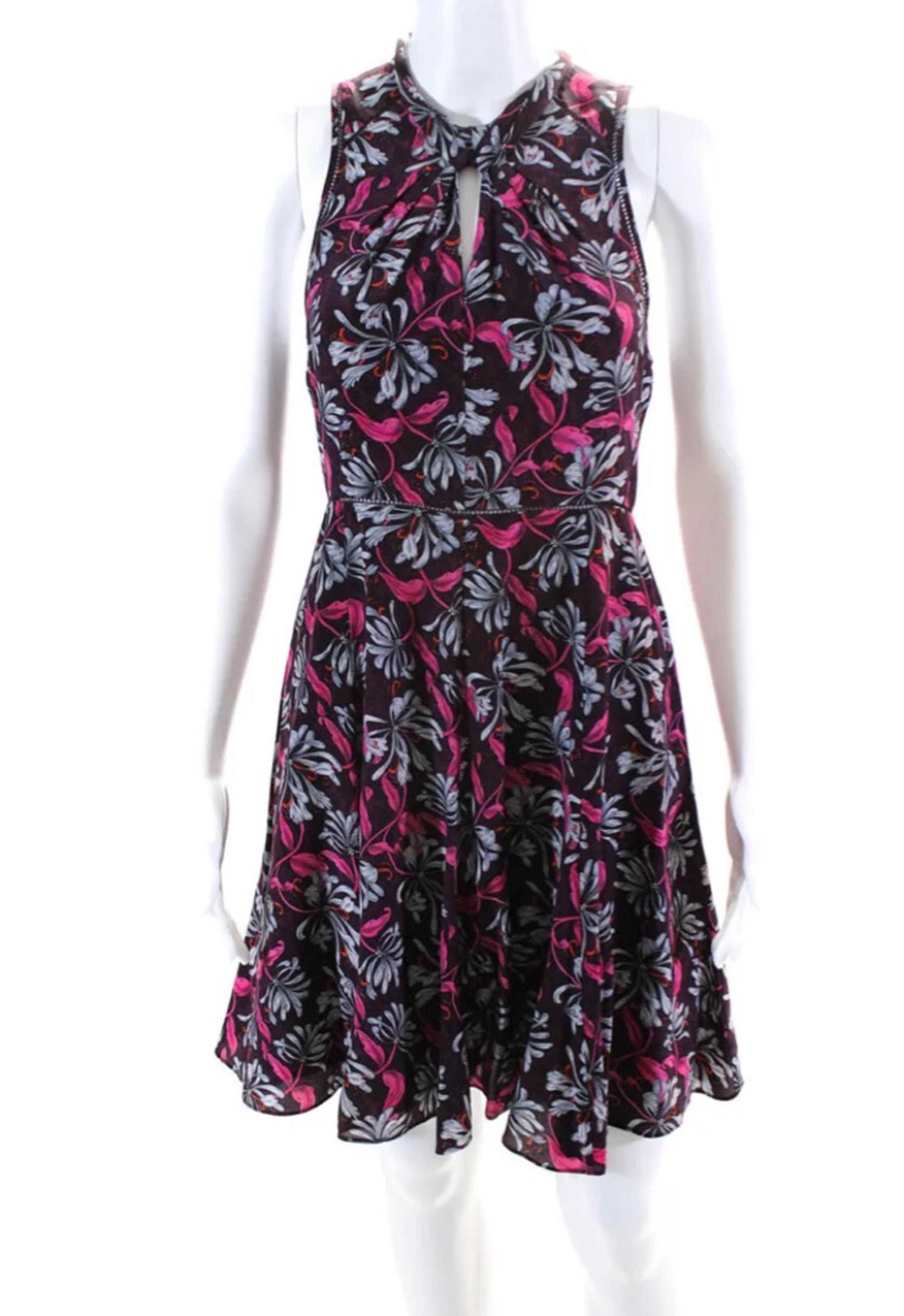 $495 Rebecca Taylor silk burgundy pink floral dress 4