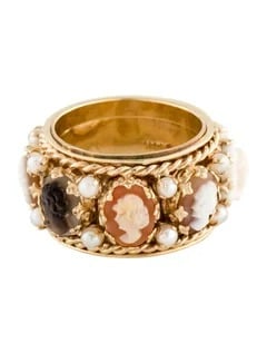 14K Pearl, Mother of Pearl & Shell Cameo Band