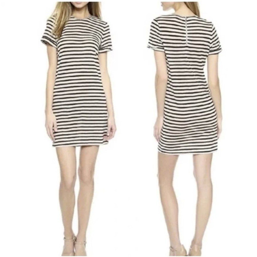 Alice + Olivia by Stacey Bendet Striped Short Sleeve Linen Blend Shift Dress