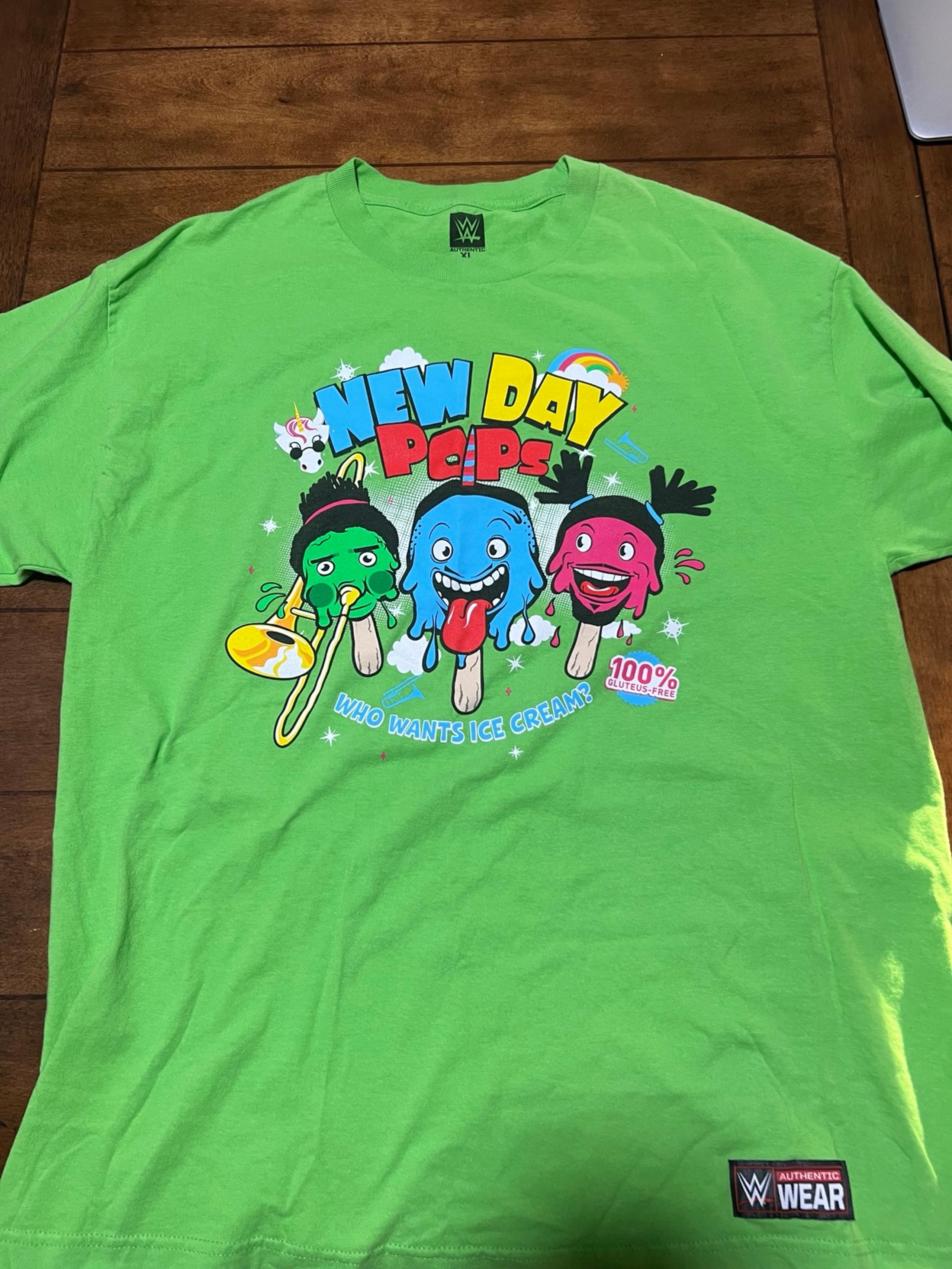 WWE The New Day, New Day Pops T Shirt. Men's XL. Used. Kofi, Xavier, Big E