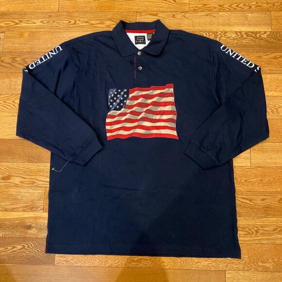 Cotton Traders Sport Shirt Mens L USA Patriotic Flag Henley Long Sleeve NWOT