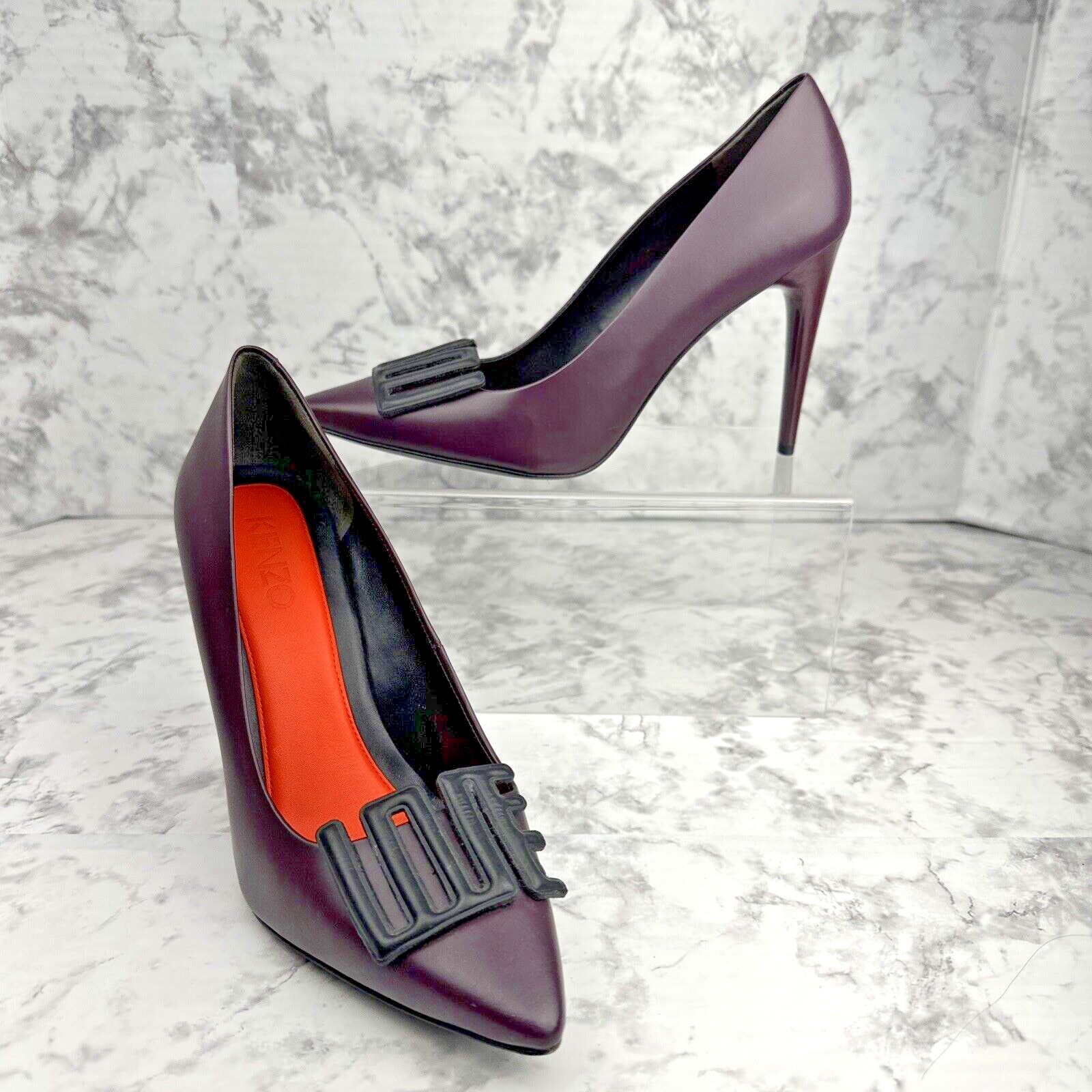 KENZO Womens LOVE Pump Heels Size 38 / 7.5 Deep Wine Maroon Black Love