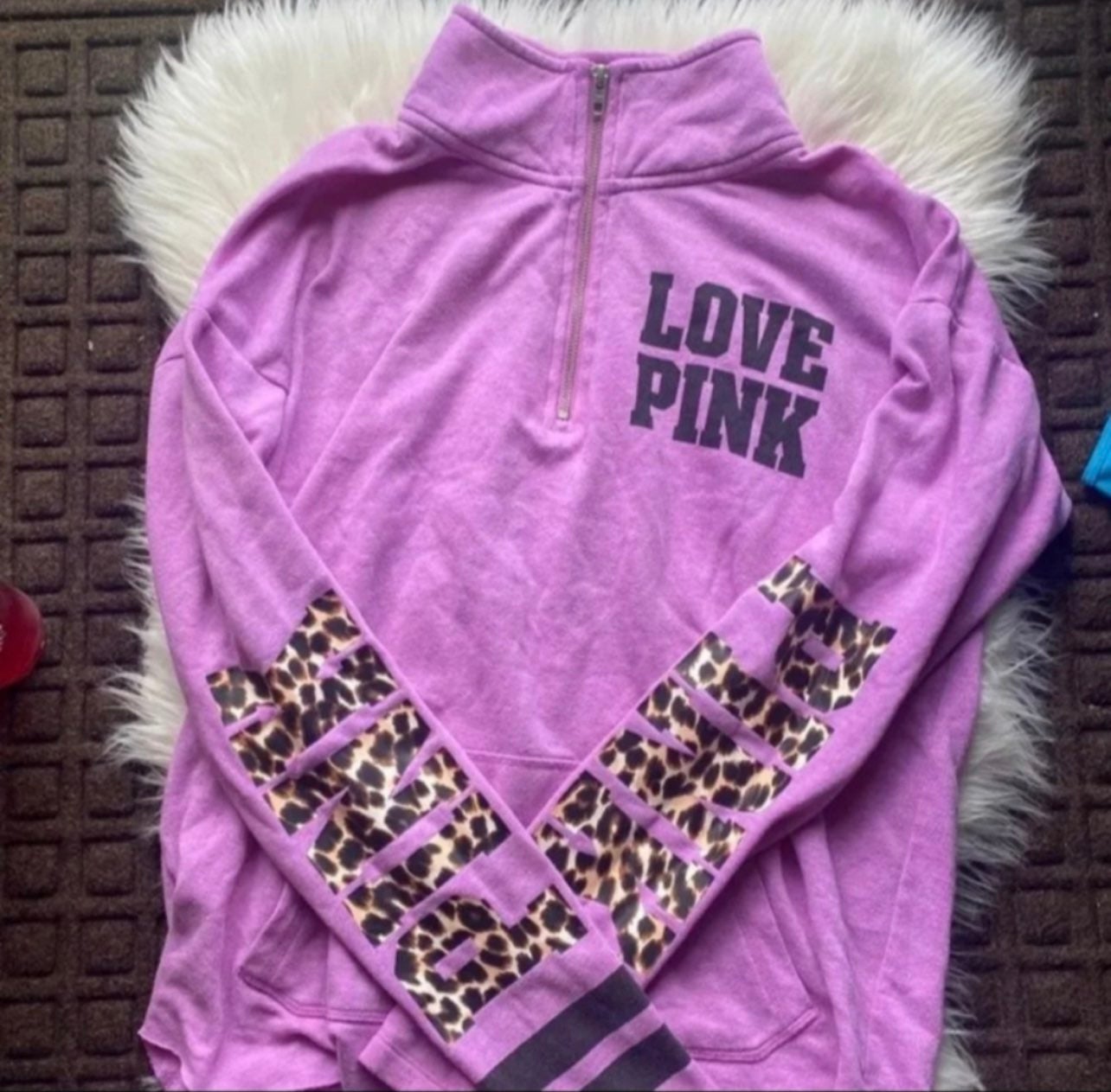 PINK Victoria's Secret RARE Cheetah Print Quarter Zip Pullover Sweater