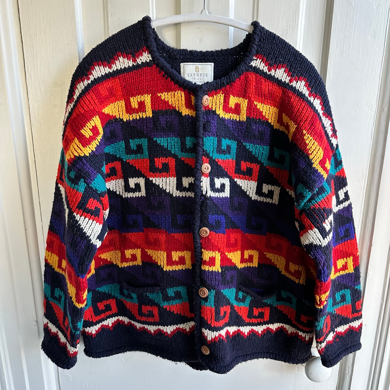 Vintage Express Tricot Hand Knitted Wool Cardigan Sweater