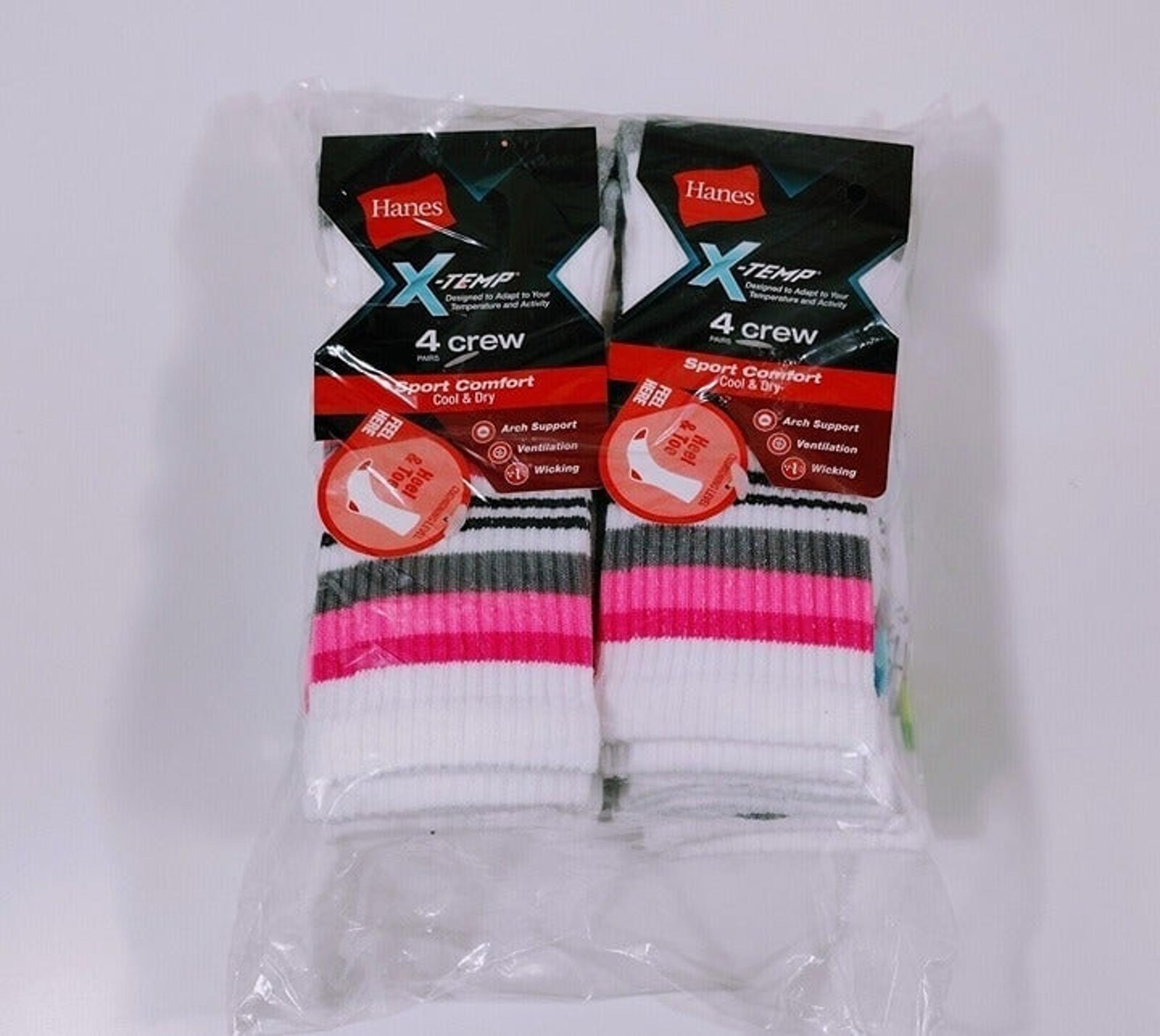 Hanes X-Temp 8 Pair Women's Crew Socks Sport Comfort Cool & Dry White Size 5-9