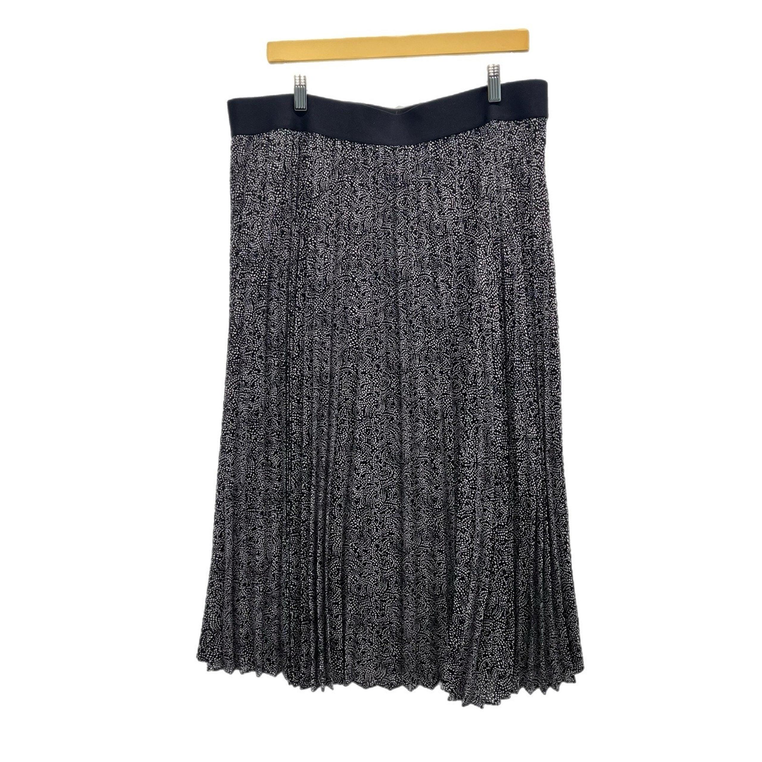 Alfani Pleated Skirt Size XL Pull On Black Polka Dot A-Line Lined