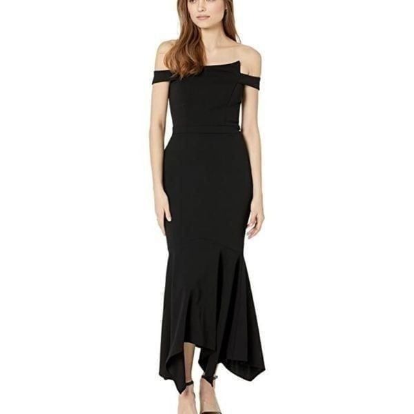 Xscape Off-the-Shoulder Scuba Crepe Flounce Dress| Size 6