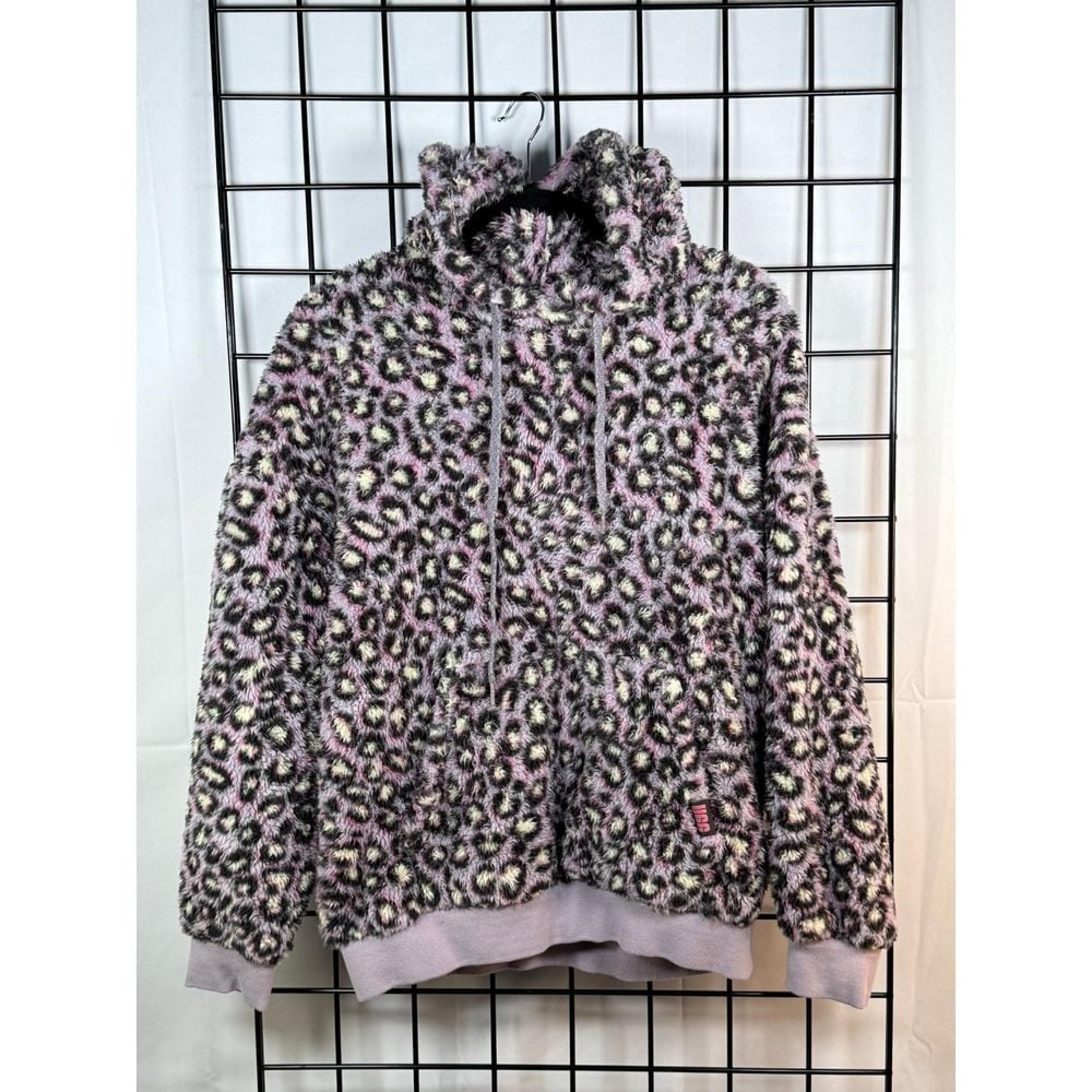 UGG Loyra Sherpa Hoodie Furry Fleece Womens S Purple/Black Cheetah Gorpcore - UGG Australia