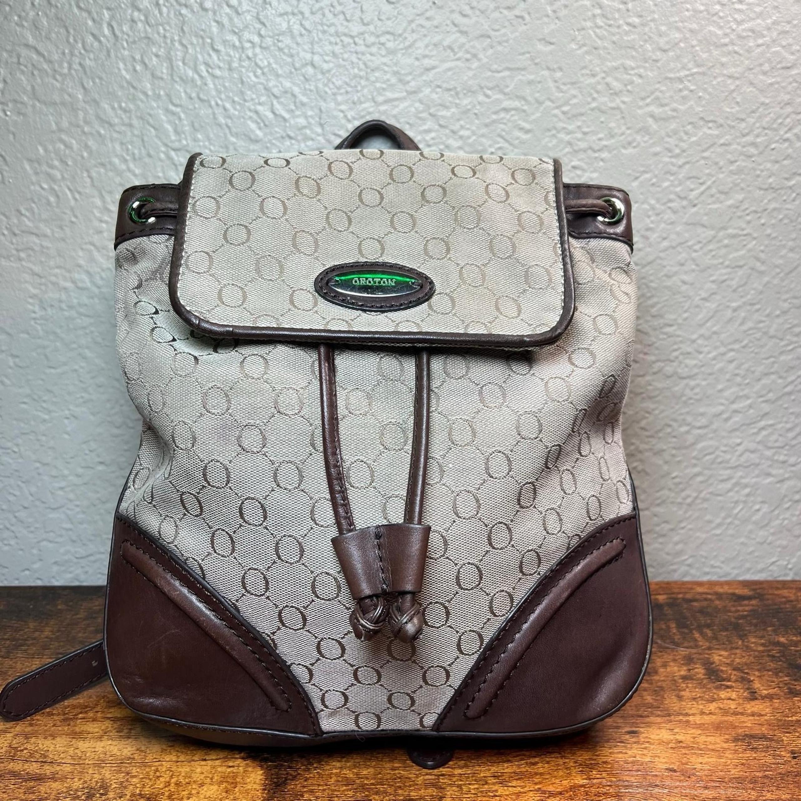 Very Rare Vintage Oroton Canvas Brown Leather Backpack