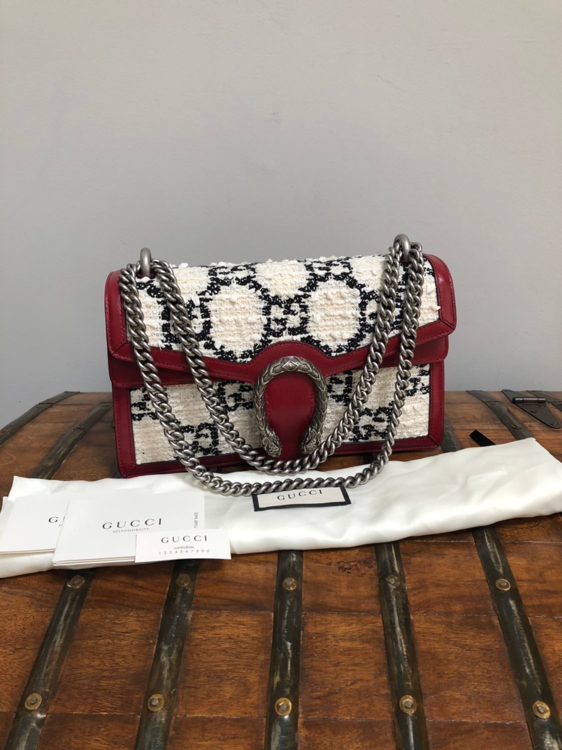 New Gucci Dionysus Tweed Leather Bag