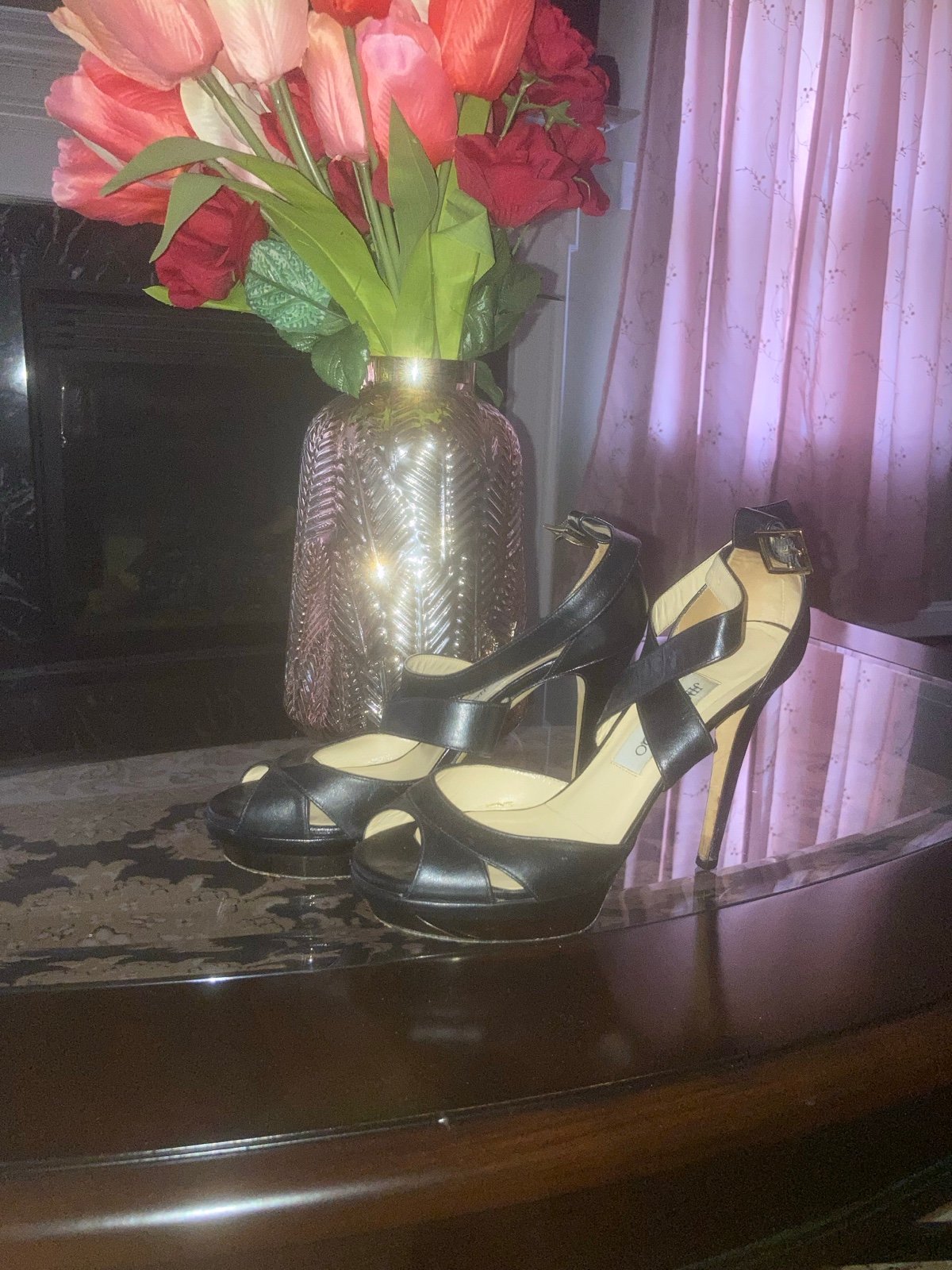 Jimmy Choo Black Leather Strap Heels