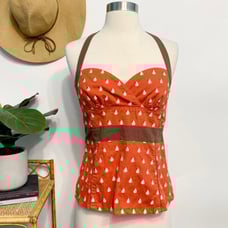 Anthropologie Odille Bartlett Pear Halter Blouse Red Brown 6