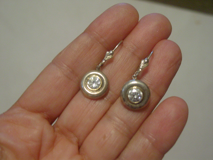 14K 925 JCM Dangle Pierced Earrings w/ CZ Stones