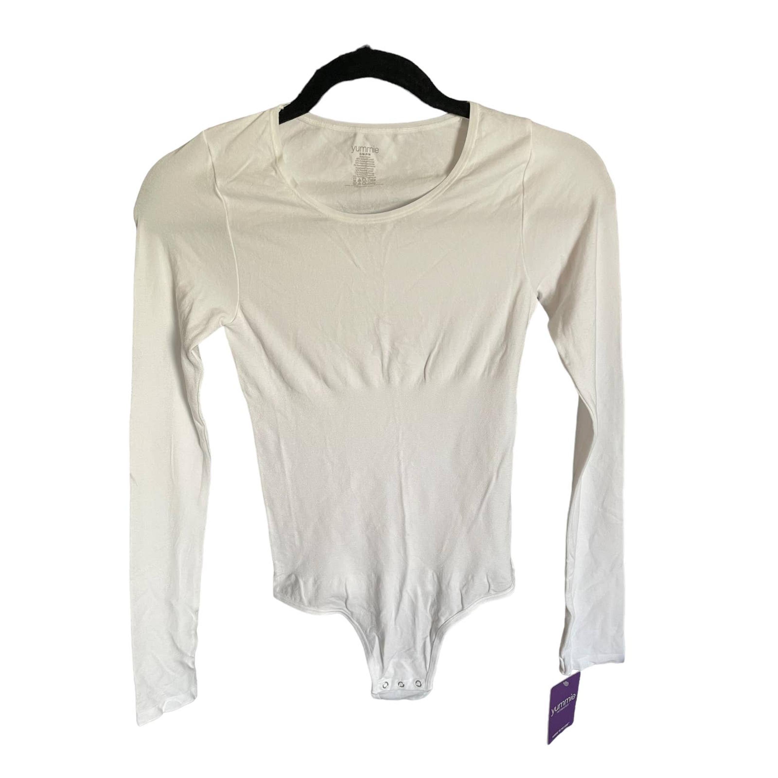 NWT Yummie Womens Stretch Long Sleeve Bodysuit Round Neck Size M White