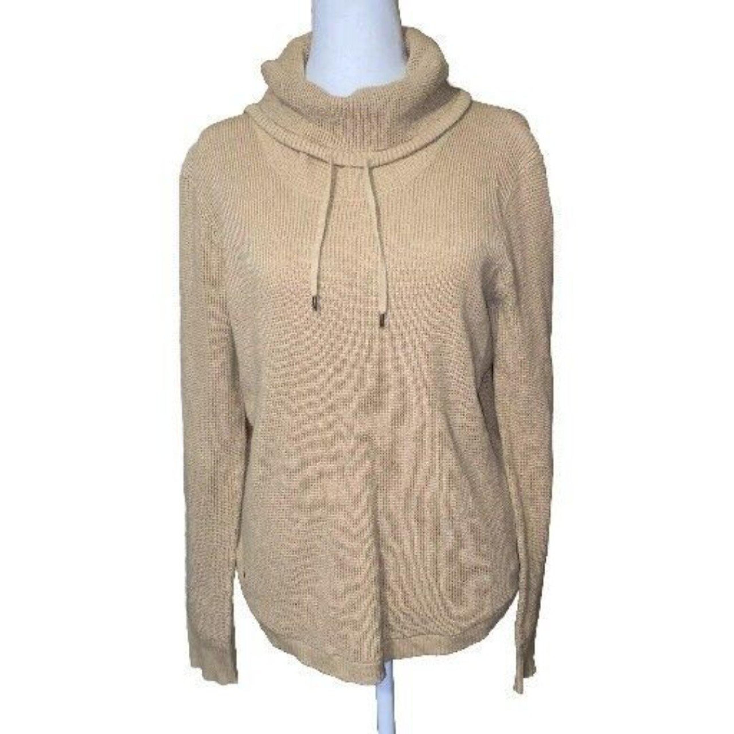 Lauren Ralph Lauren Top Women's Medium Beige Thermal Waffle Knit Cowl Neck