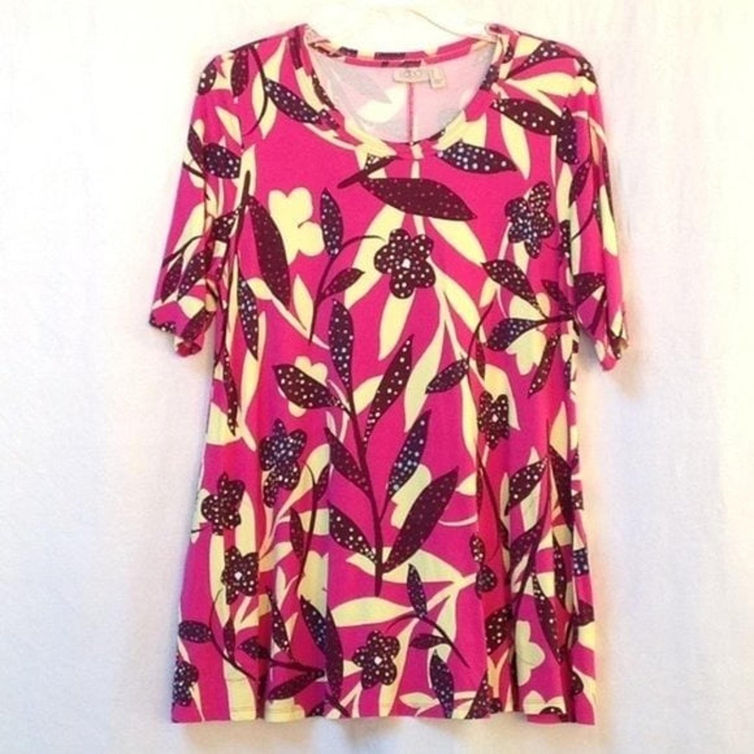 Logo Lori Goldstein Floral Blouse Womens Medium Swing Top Pockets Lagenlook