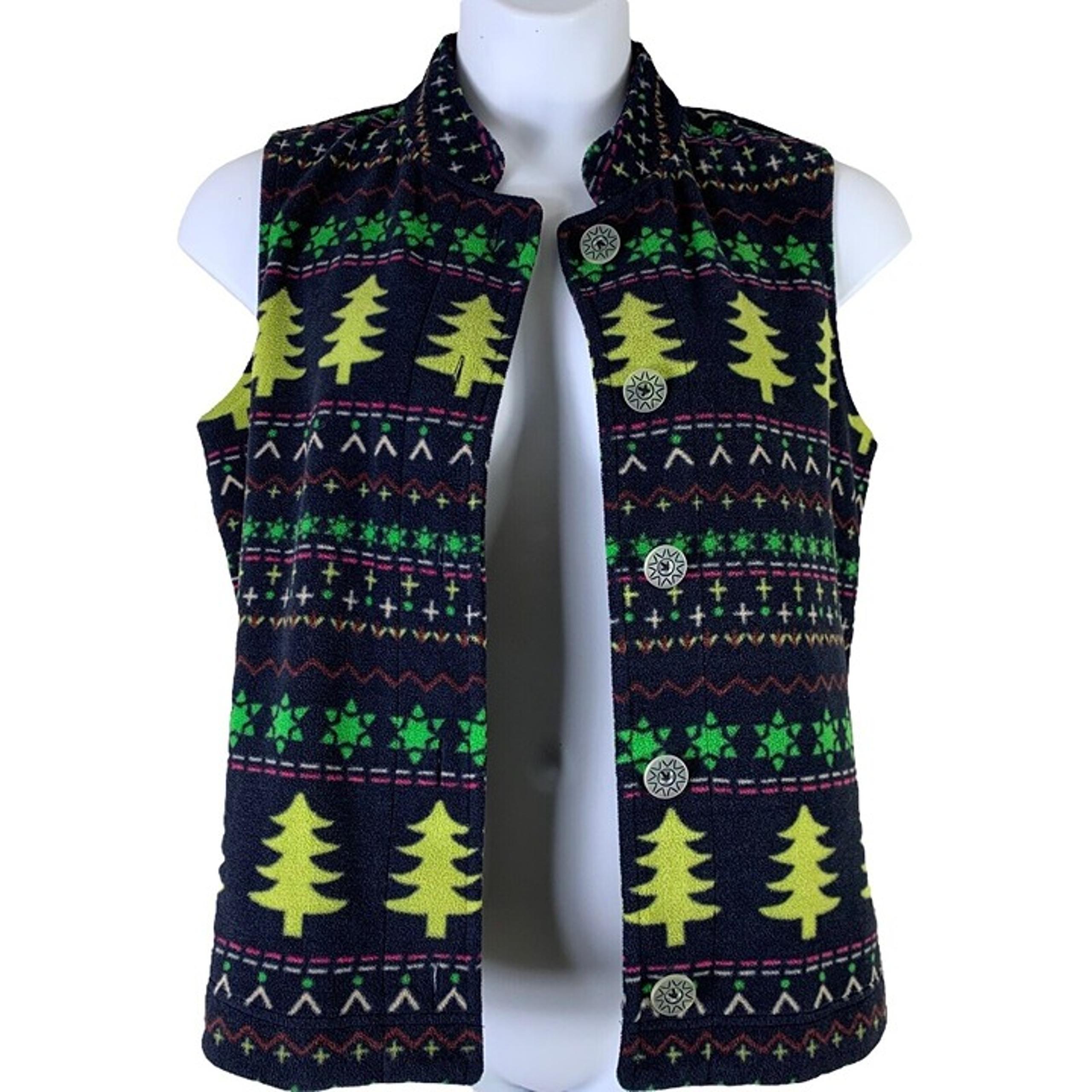 Christmas Vest Christopher & Banks Medium Fleece Button Up Top Fair Isle Print
