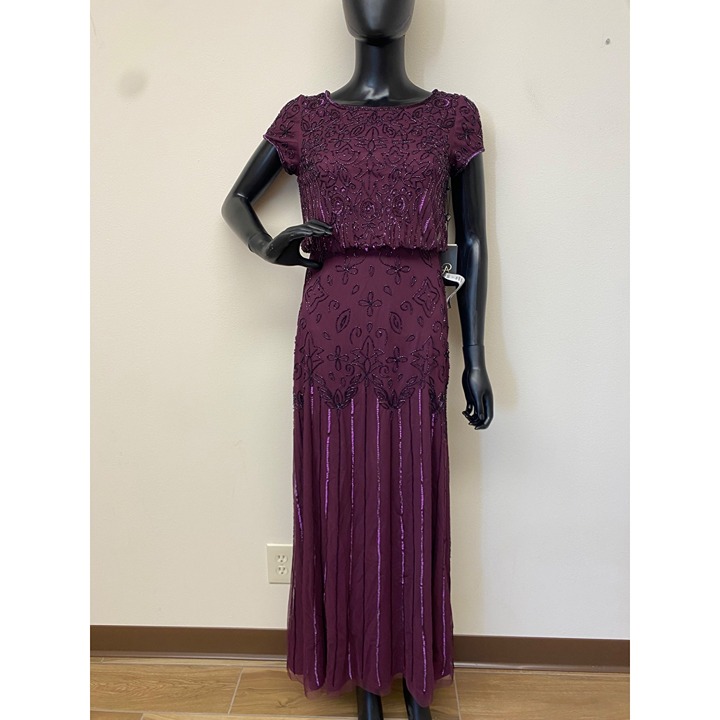 Adrianna Papell Women's Burgundy Beaded Blouson Gown Dress Size 2 Petite NWT