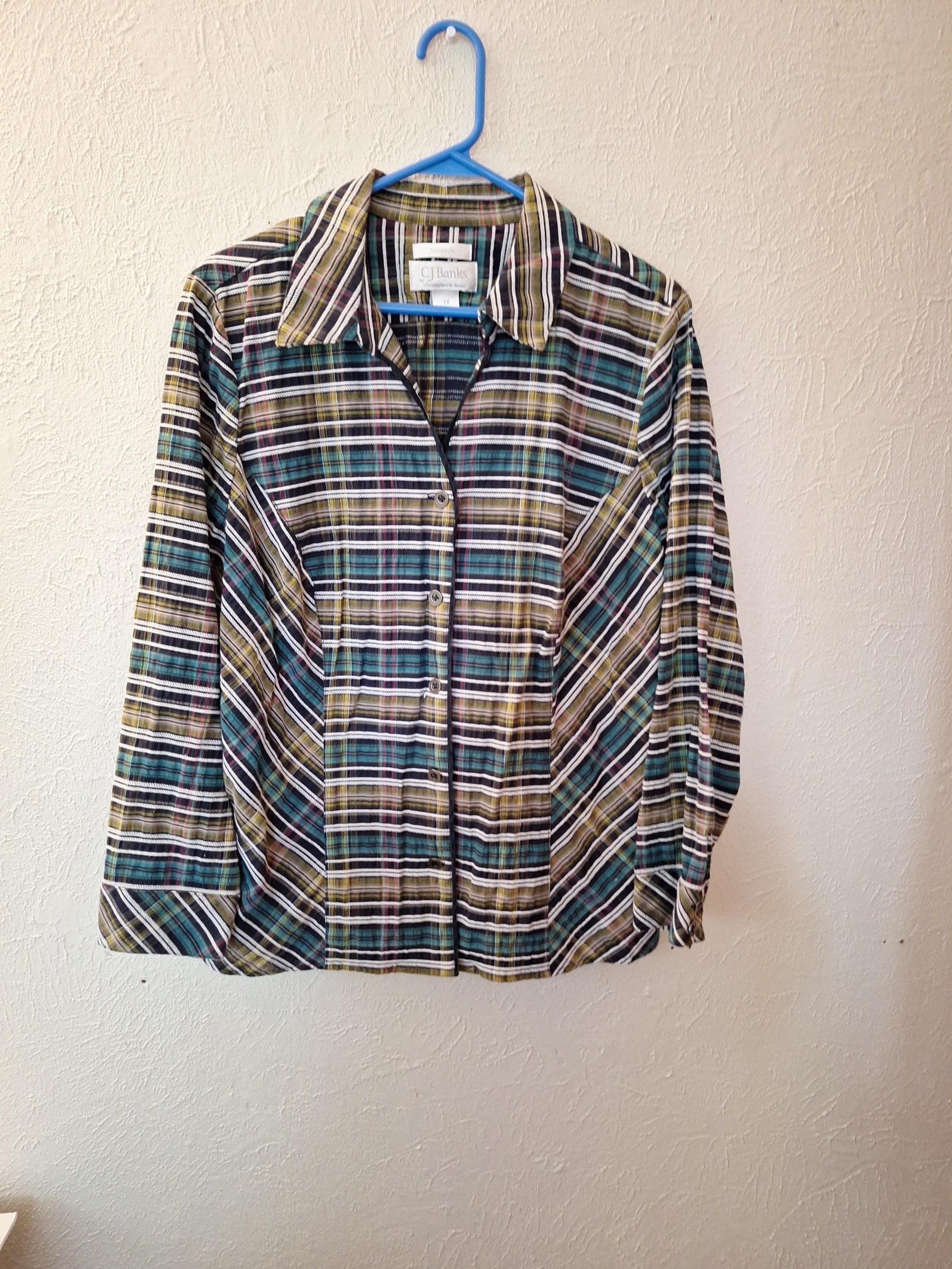 CJ Banks Stretch Plaid Women's Blouse
