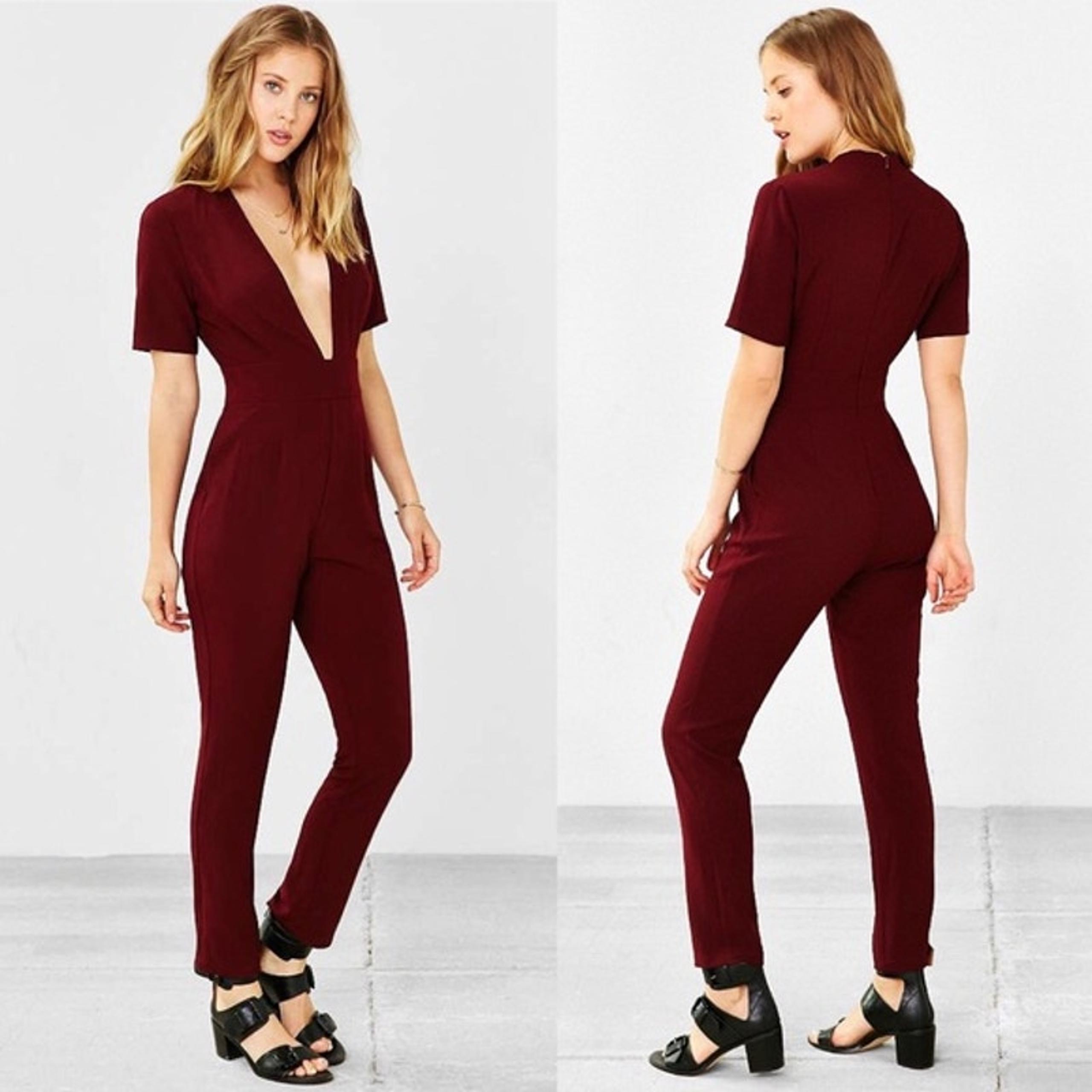 NWT UO Silence + Noise Burgundy Plunge Neck Jumpsuit 4