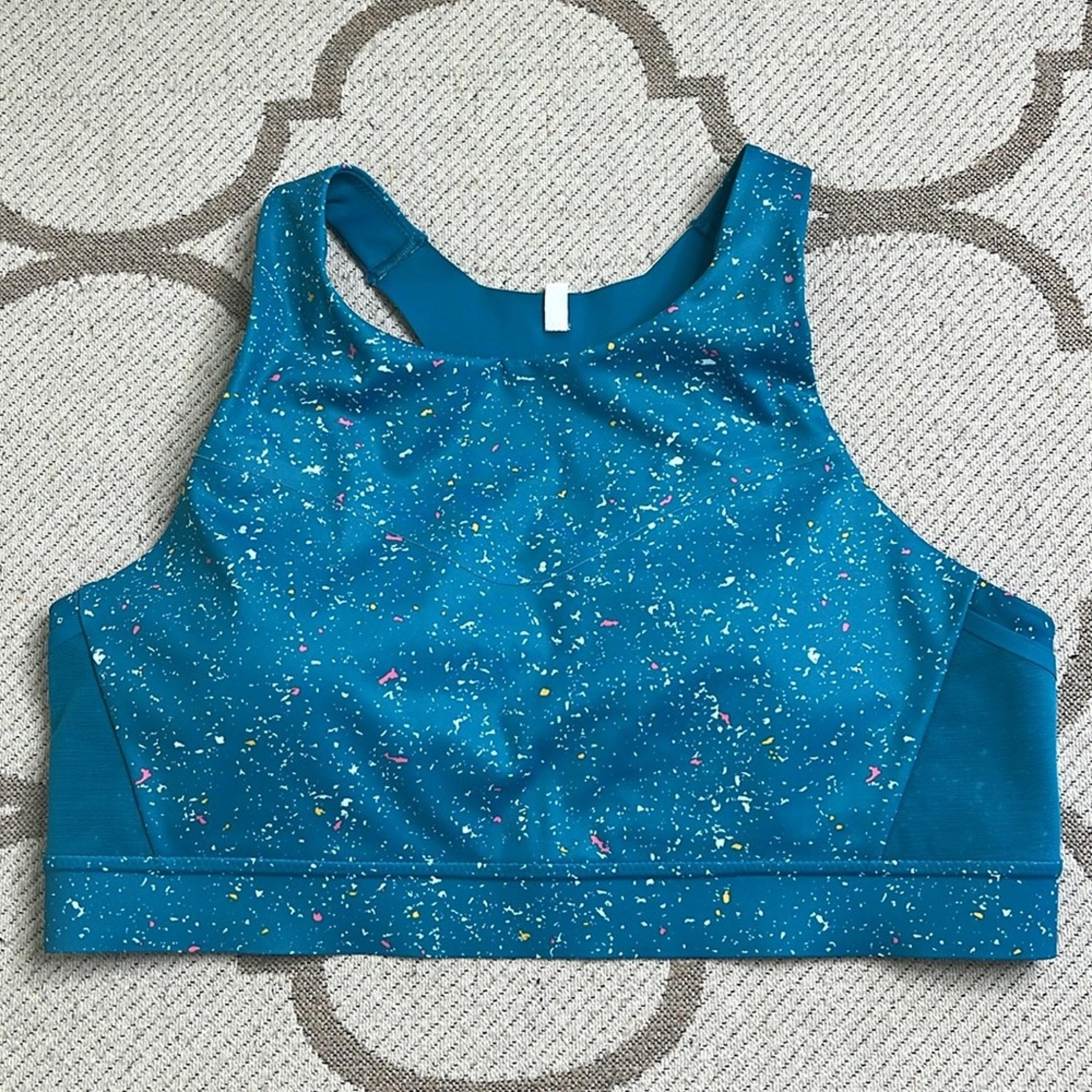 Brooks Racerback 2.0 Sports Bra Lagoon Speckle Print size 40 DD Women's Teal