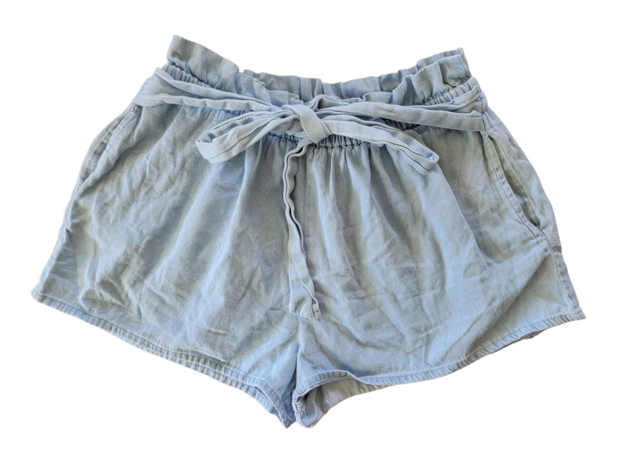 Love Tree Chambray high waisted tie shorts