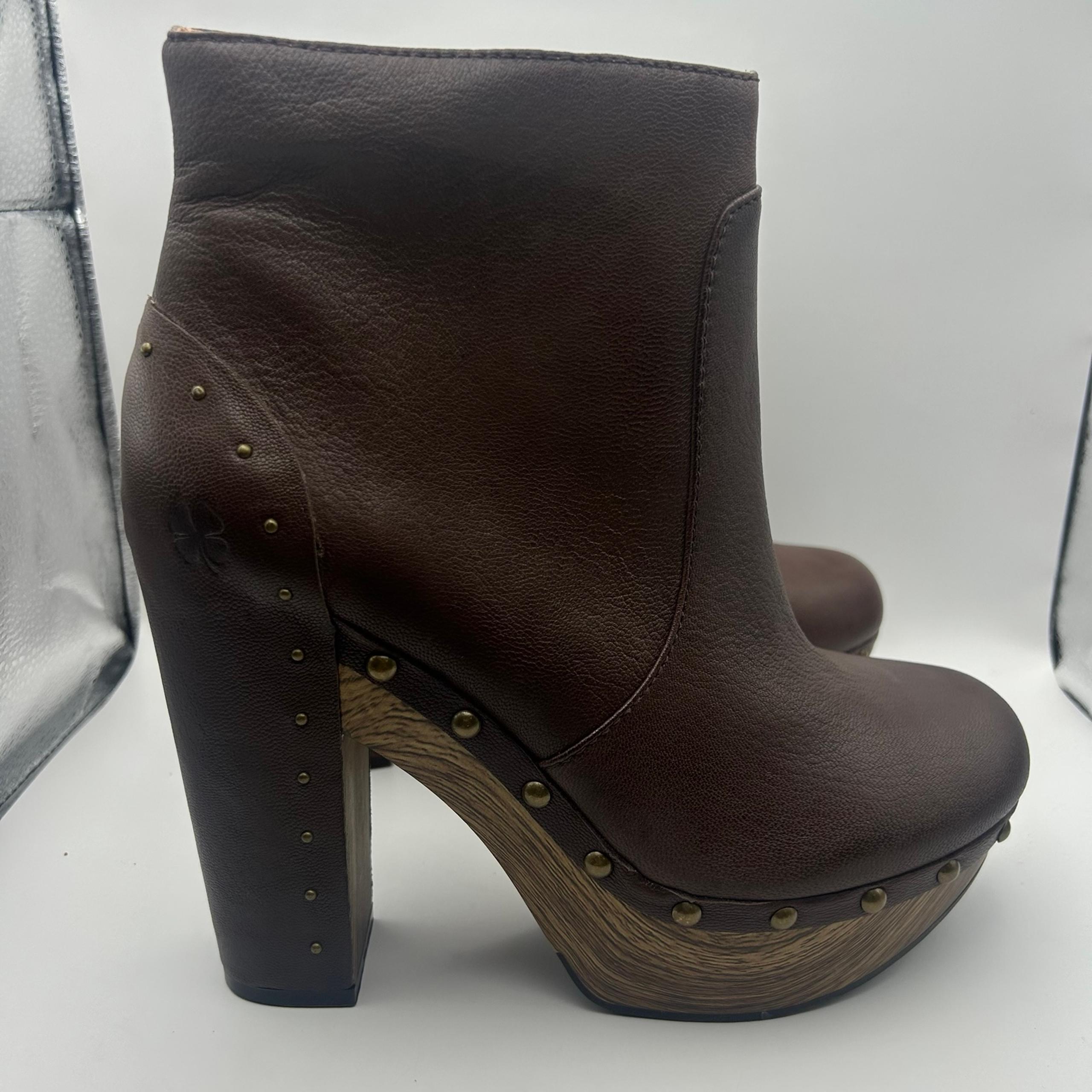 Lucky Brand Studded Booties Womens Size 8.5M Brown Leather Heels Boots Terrace