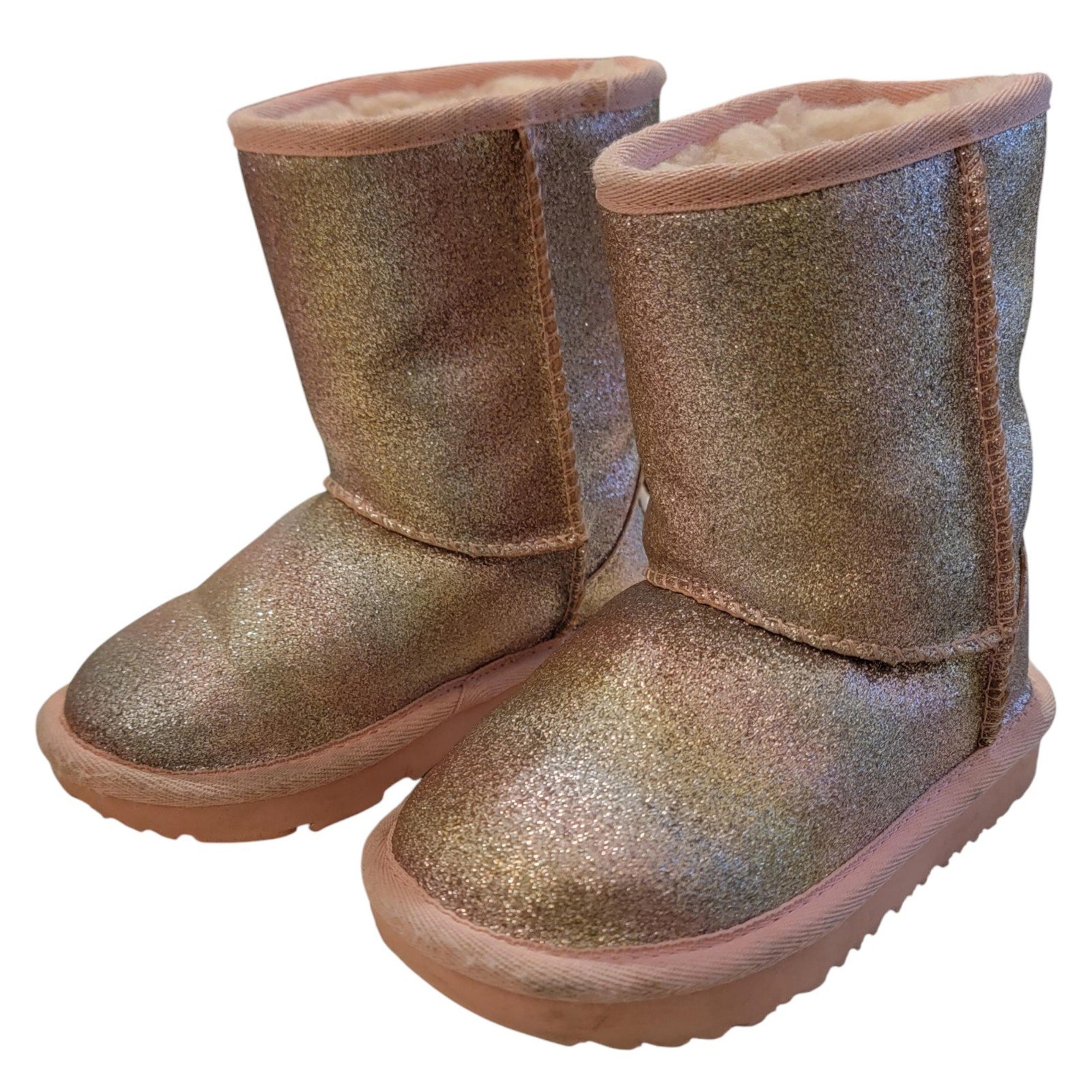 UGG Australia Classic II Glitter Metallic Rainbow/Pink Boots Little Girls Size 9