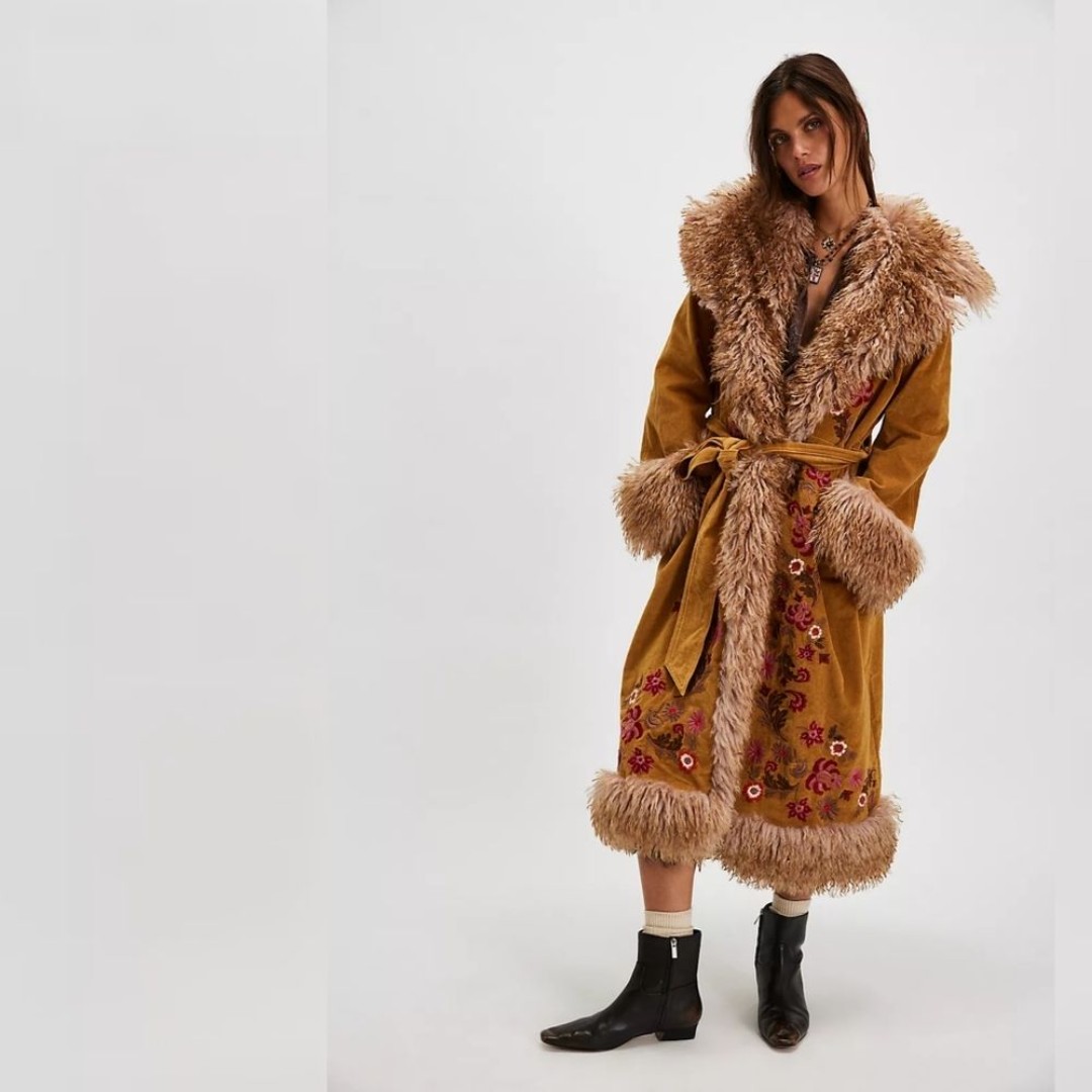 Free People Talk Of The Town Coat In Camel Combo Mustard Yellow Women's Large