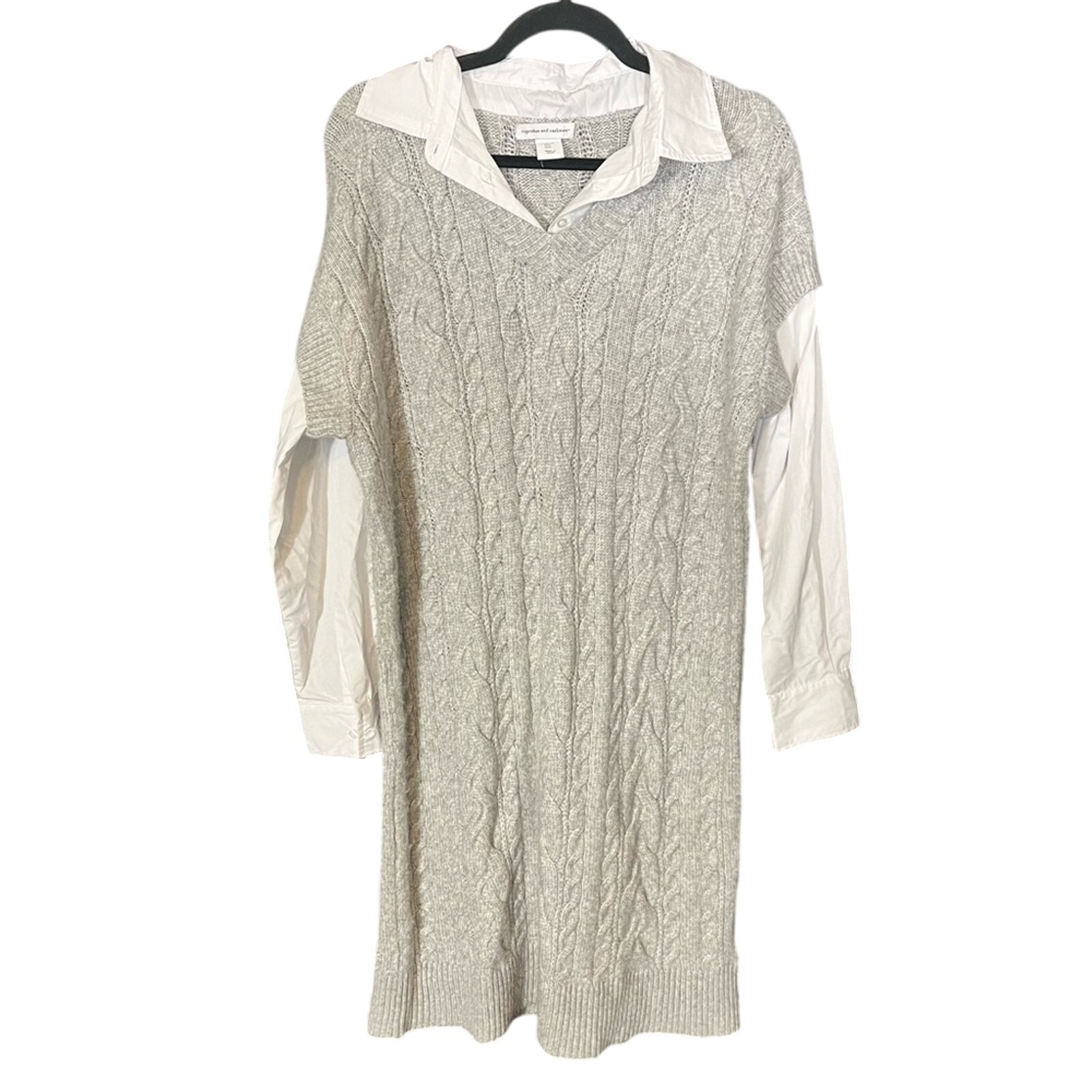 Cupcakes & Cashmere Gray Layered Button Down Look Dress Size Large