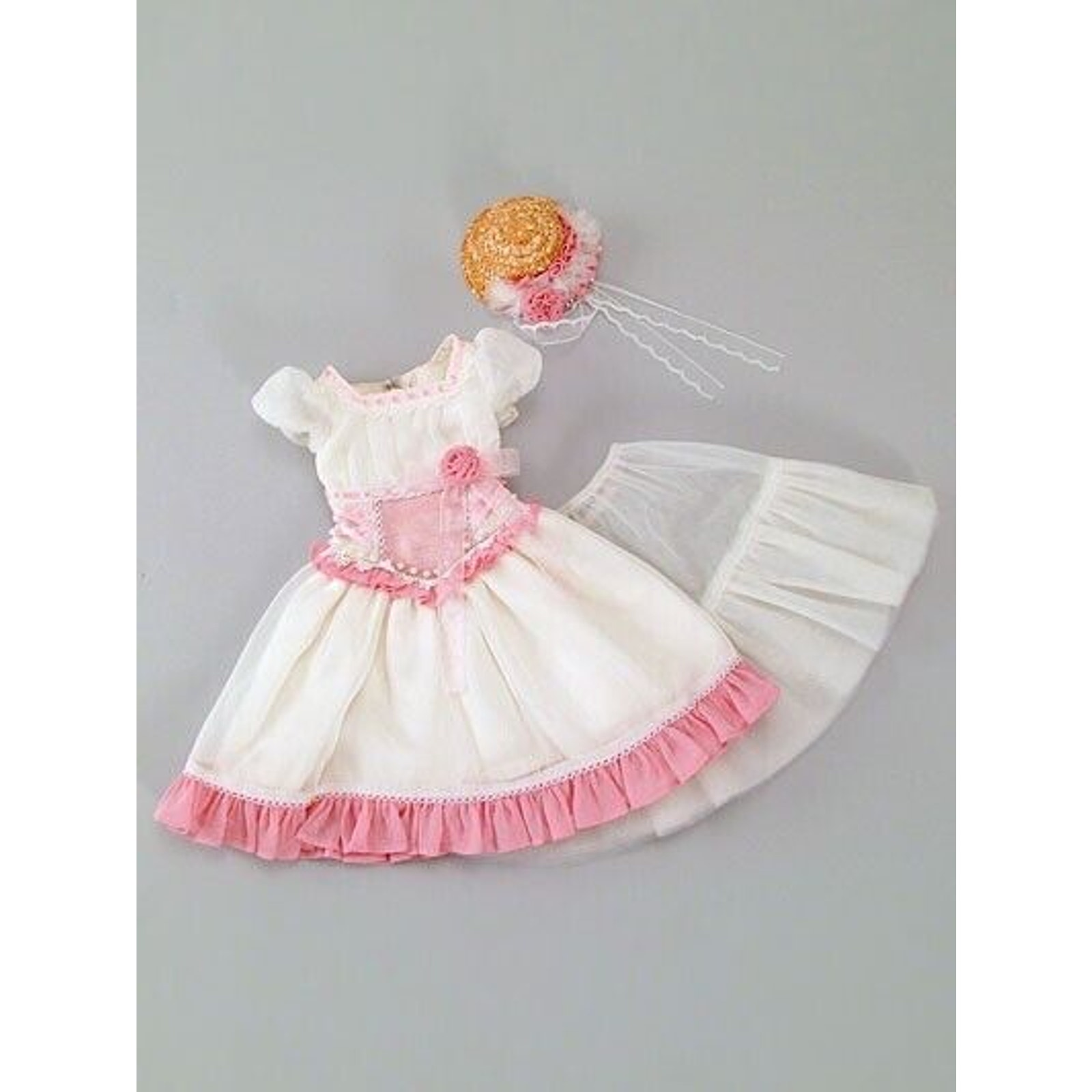 BJD Volks Super Dollfie Dream DD SD SD13 Pink Frilled-Hem Dress Hat Outfit Set