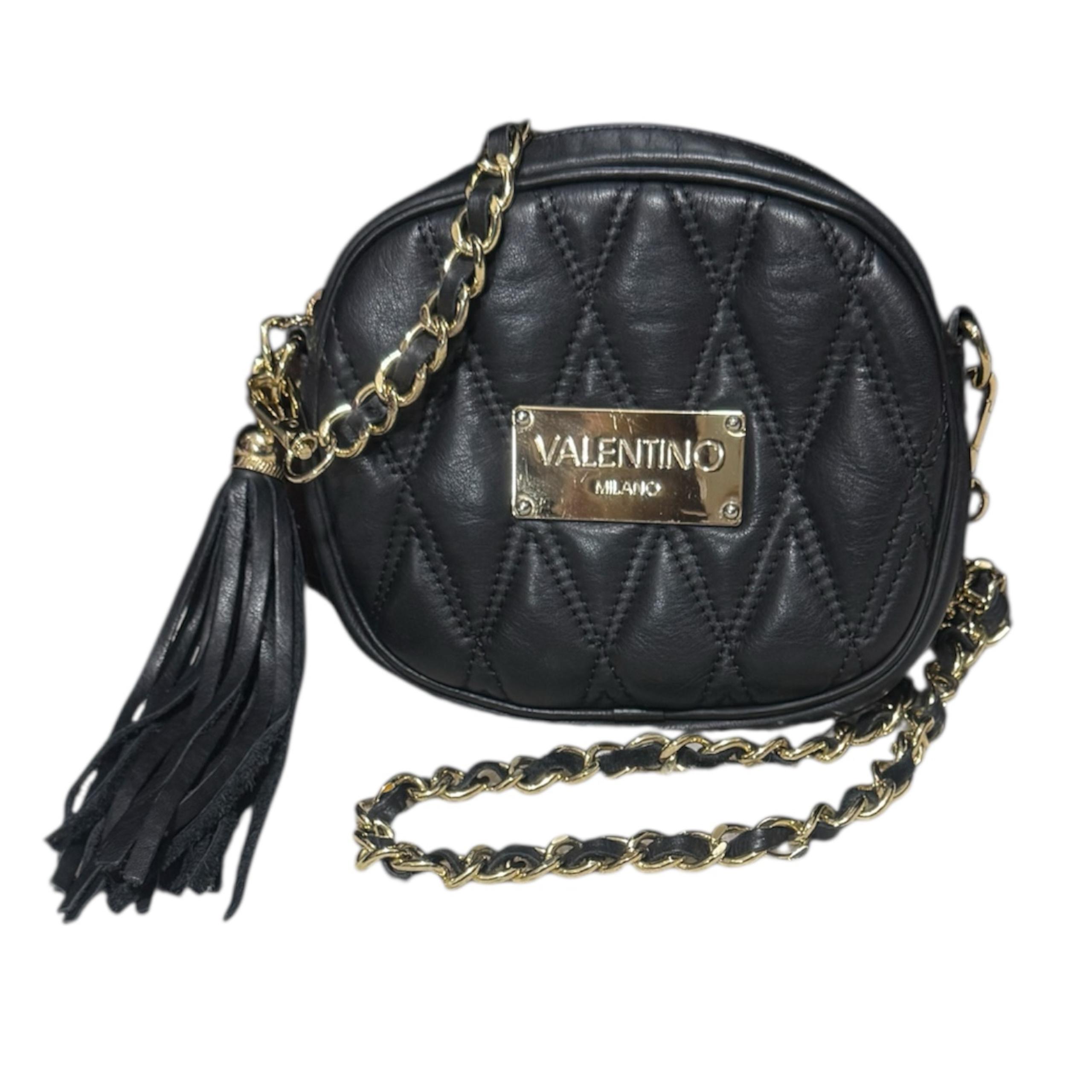 Valentino by Mario Black Quilted Gold Hardware Leather Nina Crossbody Bag