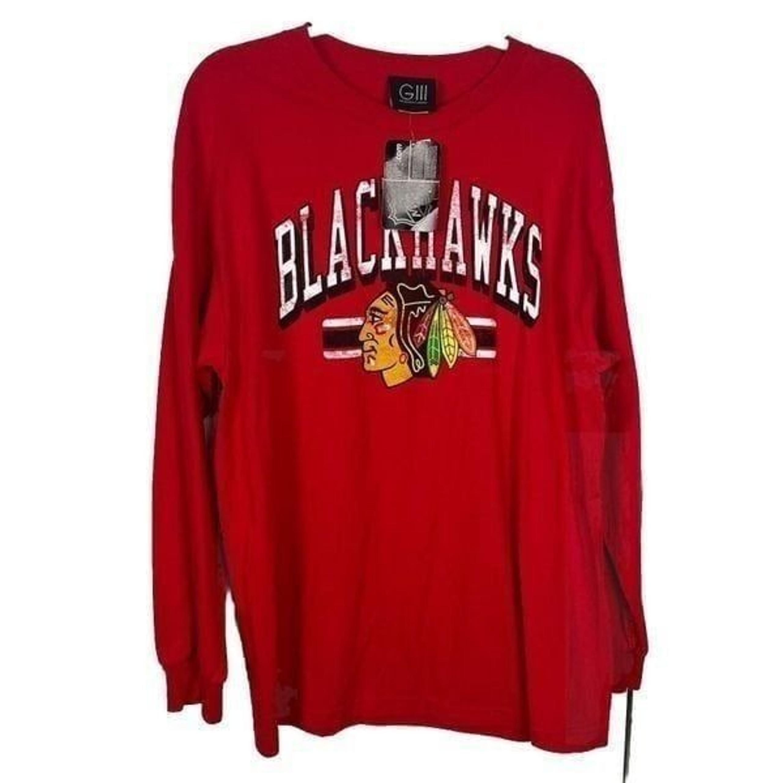 NHL NWT GIII Sports Chicago Blackhawks Long Sleeve Red Tshirt Mens Size L