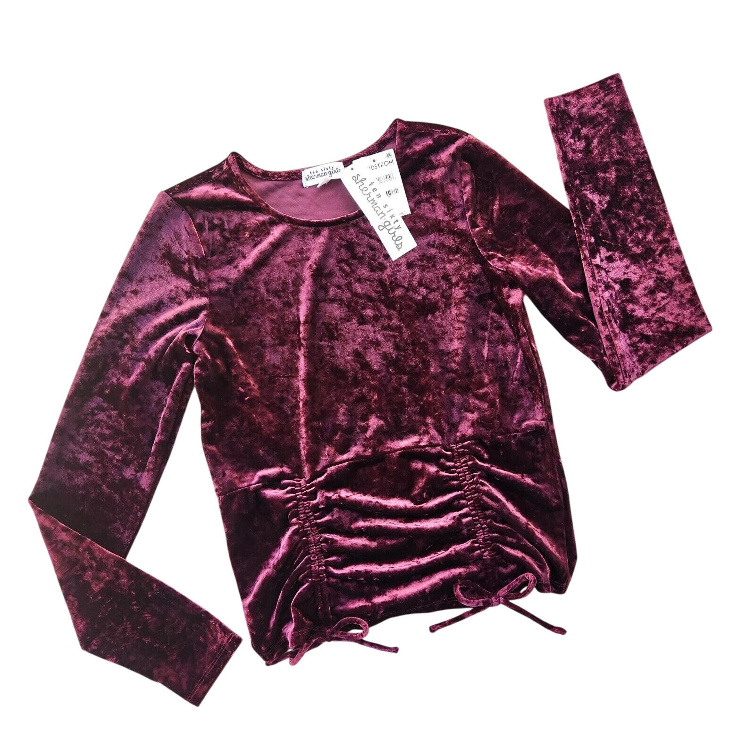 Ten Sixty Sherman Girls Purple Velvet Cinch Front Long Sleeves Top Kids Size XL