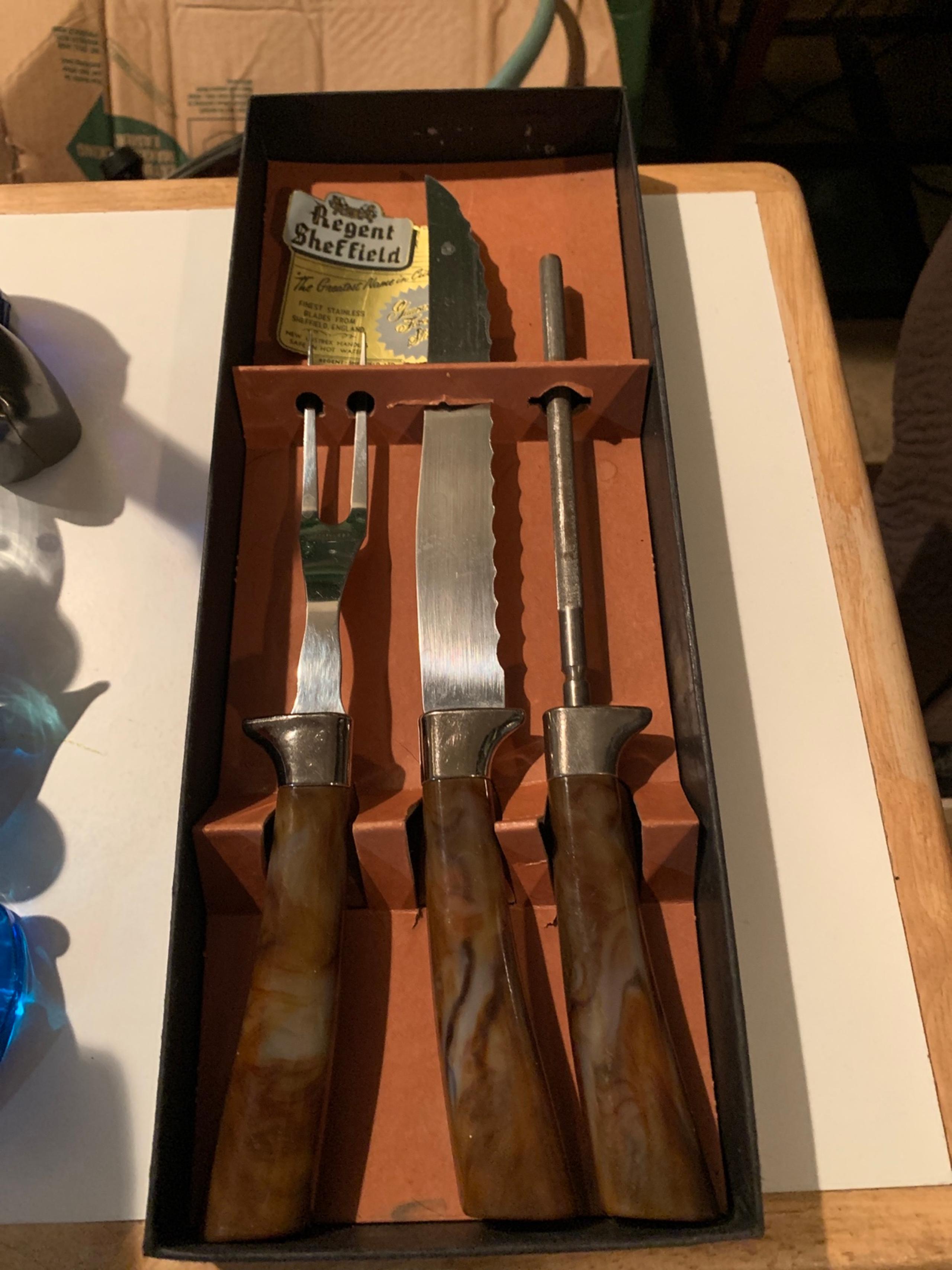 Vintage Sheffield Stainless Steel Blade 3 Piece Carving Set