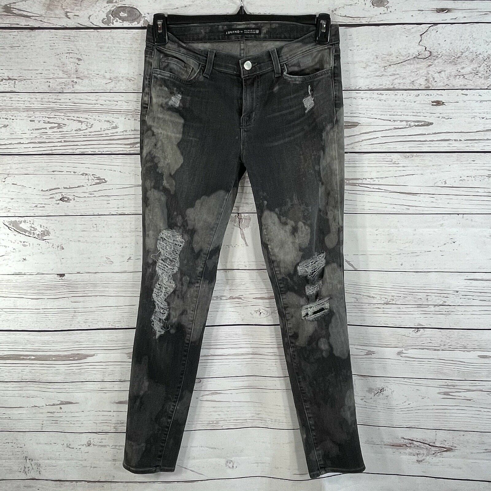 J Brand SZ 28 Jeans Skinny Distressed Mid-Rise 5-Pocket Gray Acid-Wash Stretch
