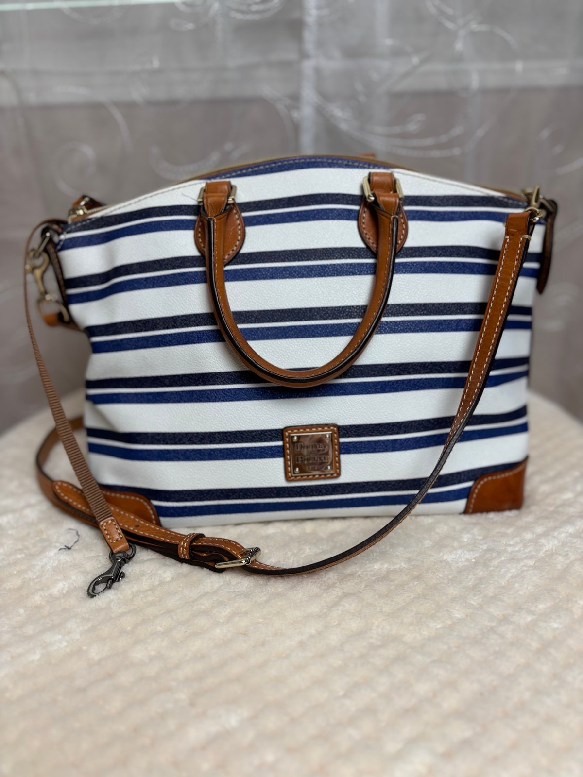 Dooney and Bourke Sullivan Satchel featuring striped design and leather trim