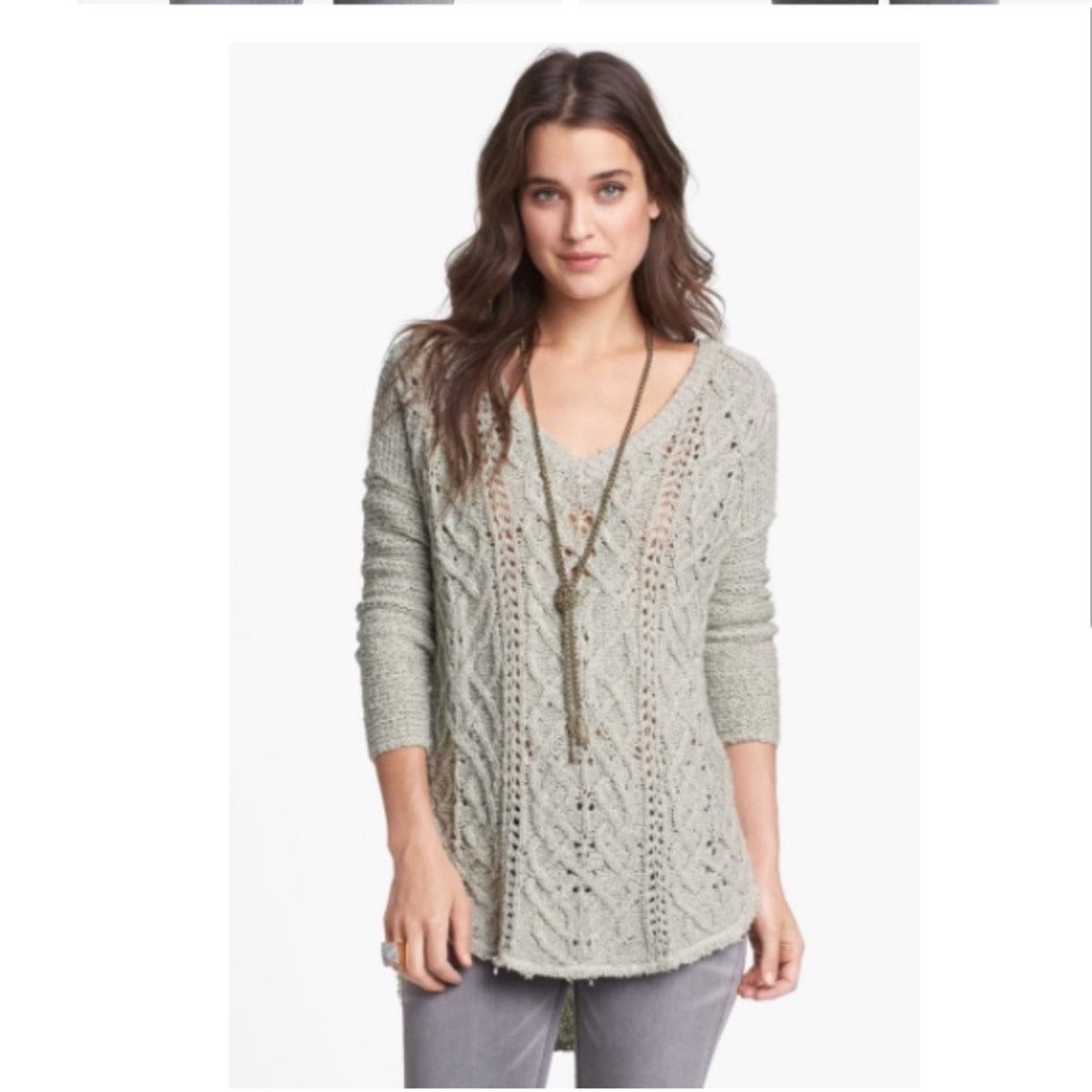 Free People Cross My Heart Pullover Cable Sweater Gray S
