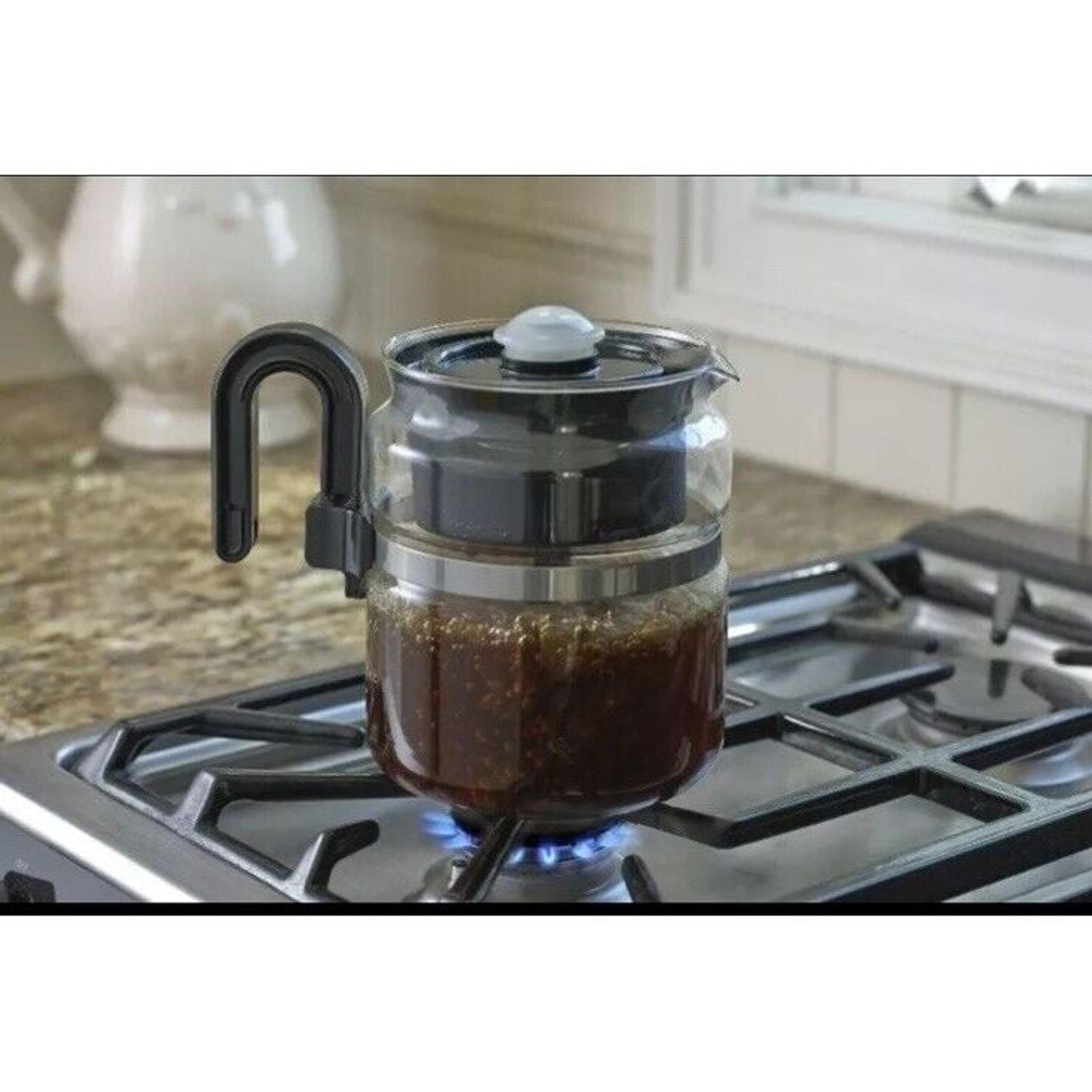 NEW Cafe Brew Medelco Glass Stovetop Coffee Pot Percolator Black 8-Cups Open Box