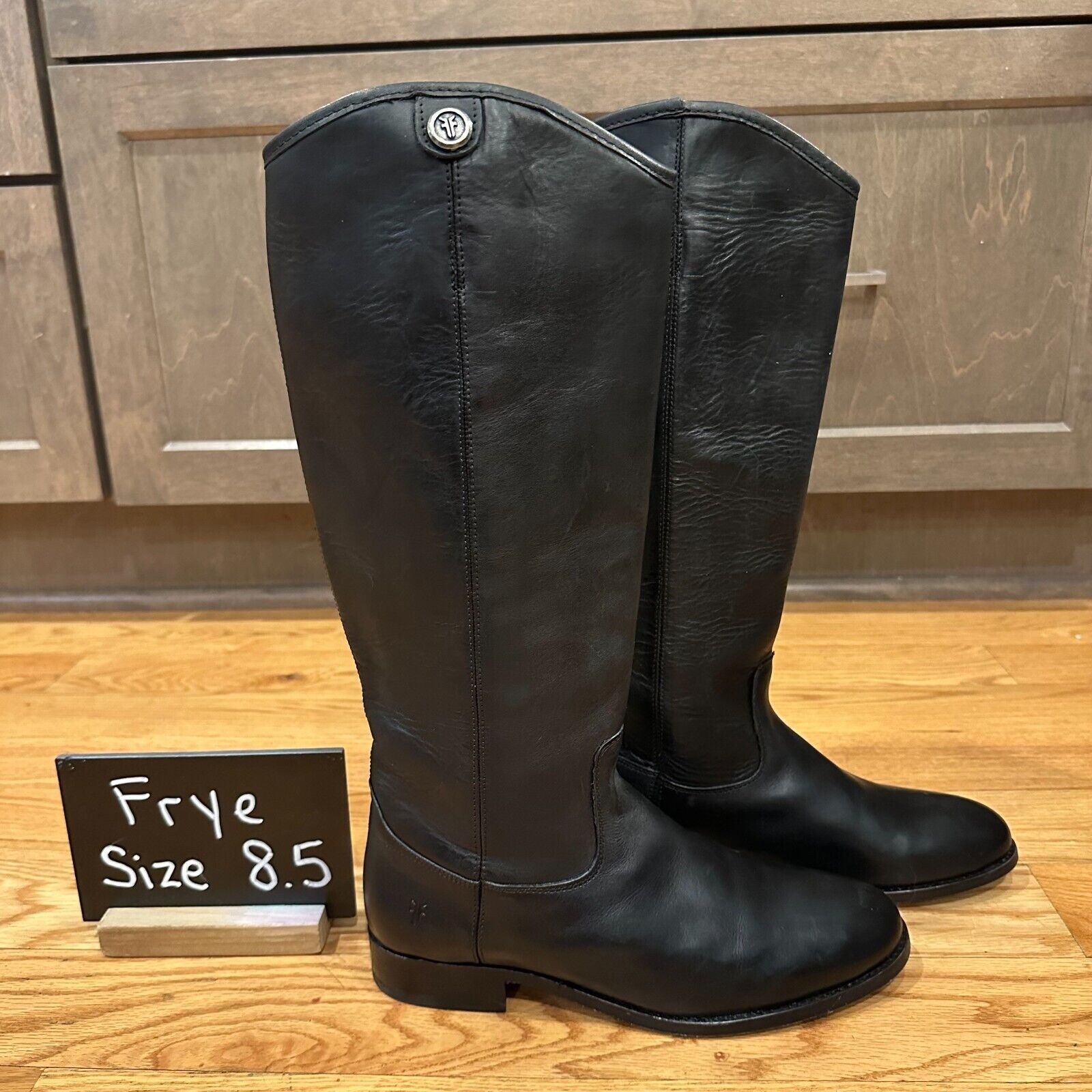 New Womens Frye Melissa Button 2 Black Leather Knee High Riding Boots Size 8.5 M